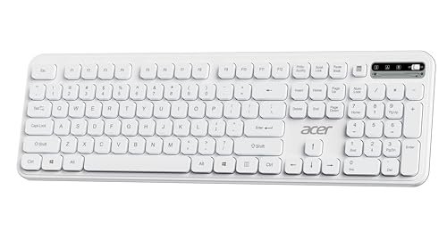 Acer SoftKey Pro Wireless Keyboard | 2.4GHz USB Connectivity | Full-Size 108-Key Layout with Numeric Keypad | Silent Round Keys | Slim Minimalist Design | Windows & iOS | White | AAA Battery Included