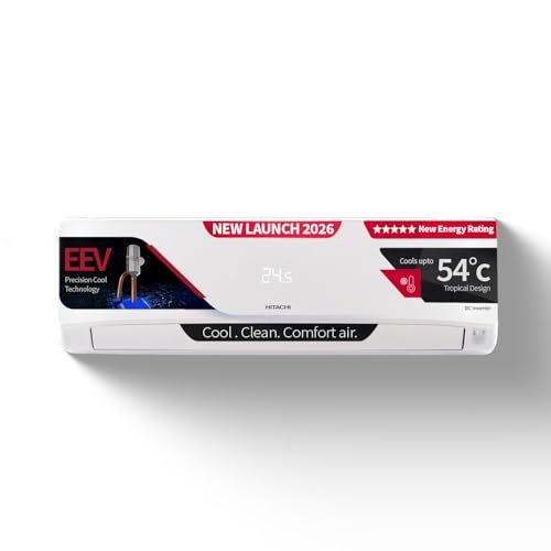 Hitachi 1.5 Ton 5 Star, New Star rated, Inverter Split AC (Copper, Smart View Display, 4 Way Swing, ice Clean, Anti-bacterial Filter,RAS.V518PCDIBT, White)