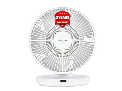 Acerpure Cozy F3 Table Fan with Air Circulator |3years warranty| Energy efficient BLDC motor|Remote control|3D airflow technology |Swing mode |16 speed control and LED display|Whisper-quiet (White)