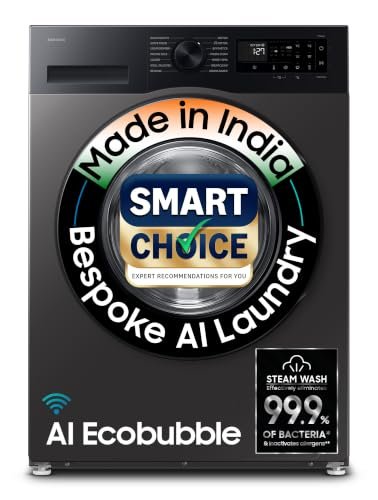 Samsung Smart Choice 12 kg, 5star, AI Ecobubble, Super Speed, Wi-Fi, Hygiene Steam with Inbuilt Heater, Digital Inverter, Fully-Automatic Front Load Washing Machine (WW12DG5B24AXTL, Inox)