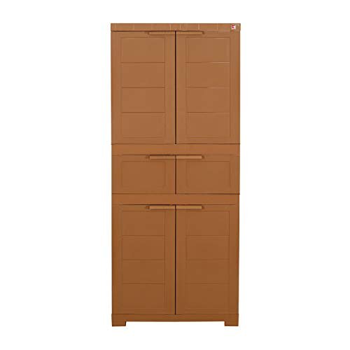 Cello Novelty Triplex Plastic Cabinet with Dustproof Doors| 3 Year Warranty | Almirah, Cupboard, Wardrobe for Home, Living Room, Bedroom, Kitchen, Office, Outdoor| Sandalwood Brown Colour