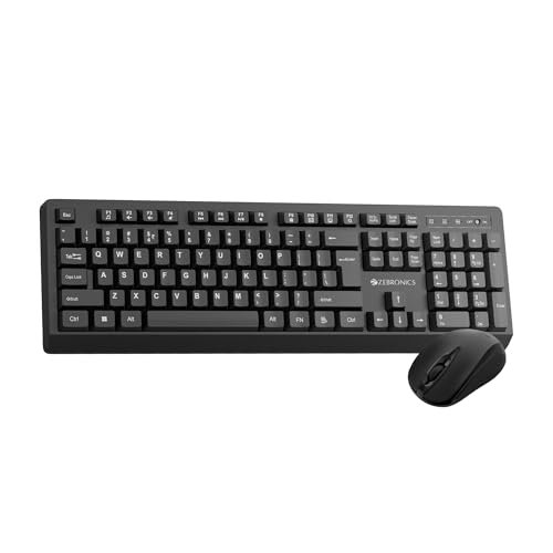 Zebronics Wireless Keyboard & Mouse Combo, 104 UV-Coated Keys, ₹ Key, 12 Multimedia Keys, Retractable Stand, 4 Button Mouse, 1600 DPI, High Precision, USB Nano Receiver (Companion 116, Black)