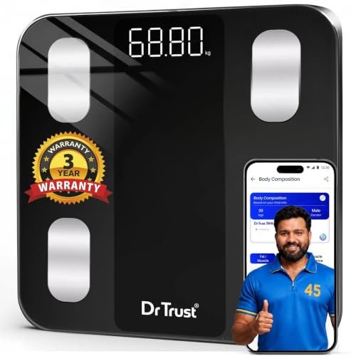 Dr Trust USA Legend Smart Scale | 20+ Parameters | US FDA approved | Unlimited Users Bluetooth BMI Weight Scale with 3 Years Warranty Weighing Machine & Body Fat Analyzer for Health Monitoring (Black)