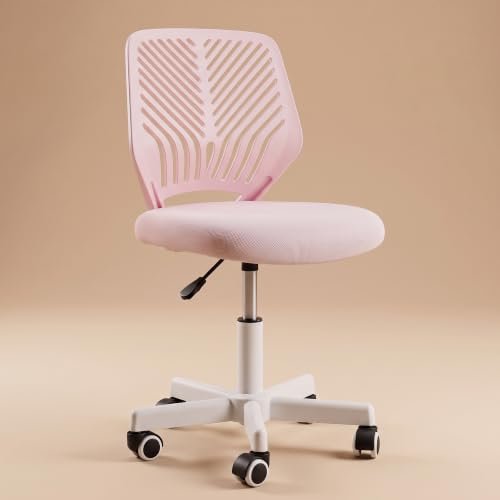 DROGO Nova Ergonomic Office Chair, Armless Mesh Desk Chair with Breathable Backrest & Height Adjustable Seat, Soft Cushioned Computer Chair for Home, Study & Bedroom, 1 Year Warranty (Pink)