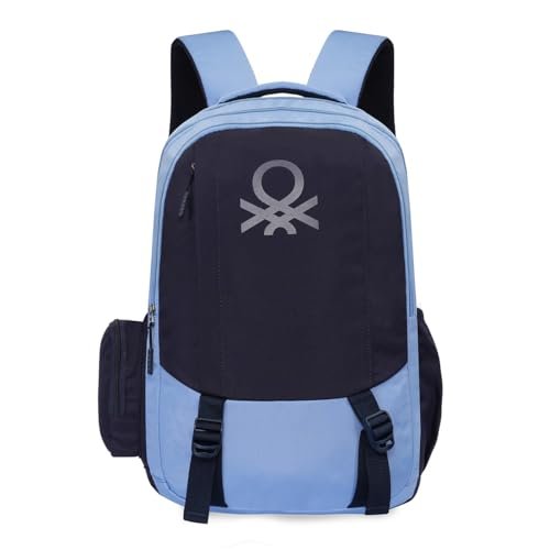 United Colors of Benetton Turf 24L Laptop Backpack – Blue+Navy, Fits 15-inch Laptop, Water-Resistant with Secure Buckle, for Students & Commuters