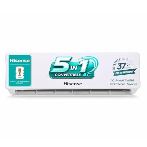 Hisense 1.5 Ton 5 star Inverter Split AC(Copper, 5-in-1 Convertible with Intelligent 4 modes, PM 2.5 filter, Anti corrosion, AS-18TR4R5E, White）