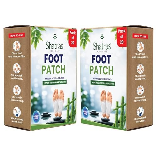 Shatras Herbal Foot Patch for Detox & Relaxation | Overnight Foot Pads for Tired Feet | Natural Ingredients for Sleep Aid, Pain Relief, Toxin Removal with Bamboo Vinegar Foot Patches with Adhesive Sheets-20 Pieces (PACK OF-2)