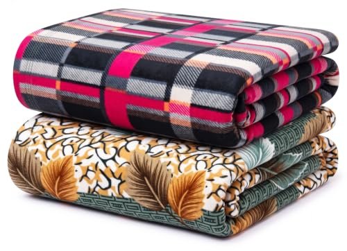 VAS COLLECTIONS 220 GSM Ultra Soft Flannel Blanket Set of 2 for Single Bed, Premium Fleece Winter Blanket, Skin Friendly, Breathable, Durable, Easy Care, 60 x 90 Inches – Hot Pink & Seafoam