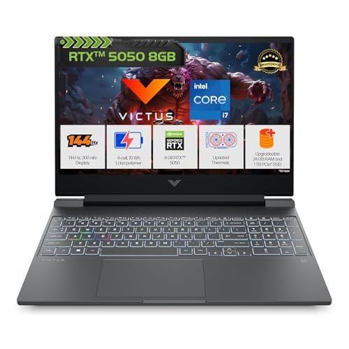 HP Smartchoice Victus, 13th Gen Intel Core i7-13620H, 8GB RTX 5050, 24GB DDR5(Upgradeable) 1TB SSD, 144Hz, 15.6”/39.6cm, Win11, Office24, Mica Silver, 2.3kg, fa2309, Xbox Gamepass*, RGB Gaming Laptop