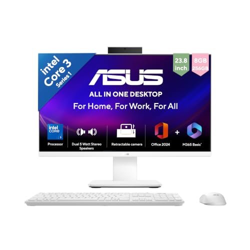 ASUS V440 (2026),i3-14th Gen,Intel Core 3 100U,Intel iGPU,8GB/512GB,FHD,23.8″(60.45 cm),Win 11,M365 Basic(1Y),Office 24,White,5.46 kg,V440VAB-KWC3001WS,with Wireless Keyboard & Mouse,All in One PC