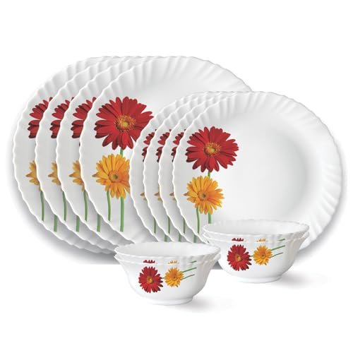 Larah by Borosil Zinnia Fluted Series Opalware Dinner Set | 12 Pieces for Family of 4 | Microwave & Dishwasher Safe | Bone-Ash Free | Crockery Set for Dining & Gifting | Plates & Bowls | White