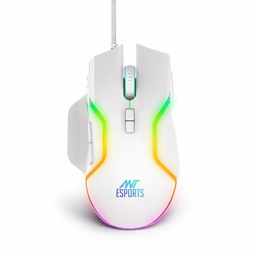 Ant Esports GM320 RGB Optical Wired Gaming Mouse | 8 Programmable Buttons | 12800 DPI I Ergonomic Design with Braided Cable – White