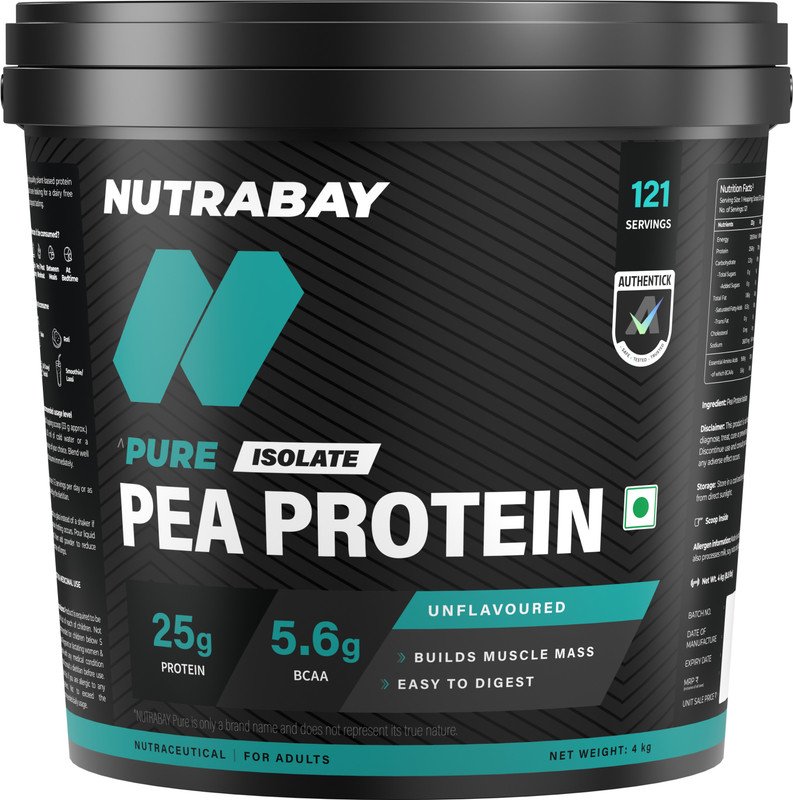 Nutrabay Pure 100% Pea Isolate – Plant-Based Protein(4 kg, Unflavoured)