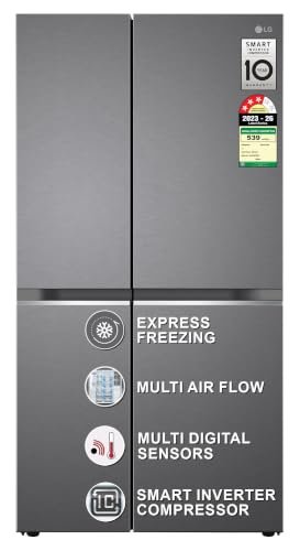 LG 655 L, 3 Star, Frost-Free Smart Inverter Double Door Side-By-Side Refrigerator (GL-B257HDSY, Dazzle Steel, Smart Diagnosis, Express Freeze | Multi Air-Flow)