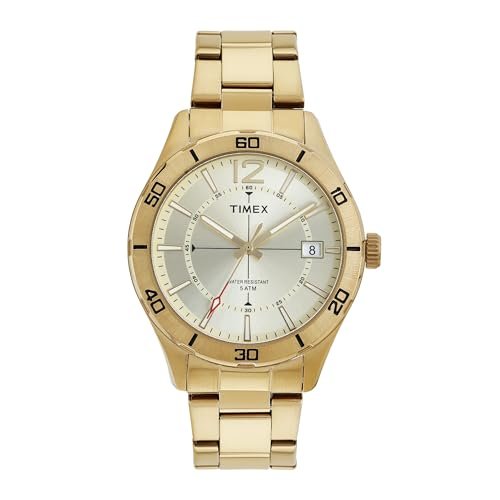 TIMEX Analog Watch for Men with Champagne Dial & Gold Stainless Steel Bracelet Band – Water Resistant Men’s Wrist Watches -TWEG295SMU08