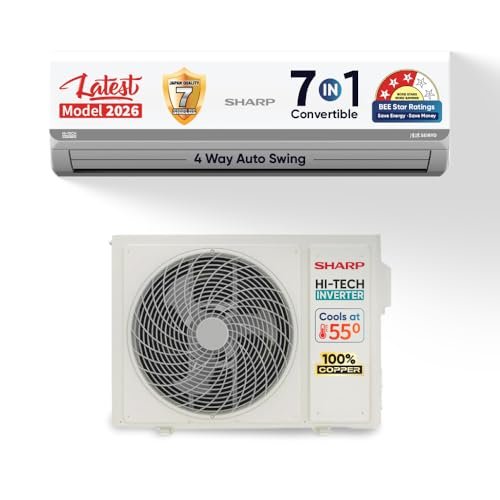 Sharp 1.37 Ton 3 star, New Star Rated, Split AC (4 Way Swing, 100% copper, Hi-Tech Inverter Compressor, 7-1 Convertible, Turbo cool, Dust filter, AH-SI17V3B-GCN, White)