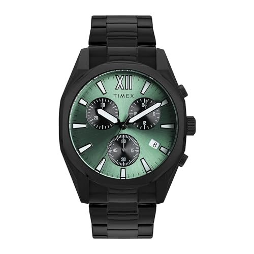 TIMEX Analog Watch for Men with Light Green Dial & Black Stainless Steel Bracelet Band – Water Resistant Men’s Wrist Watches -TWEG296SMU07