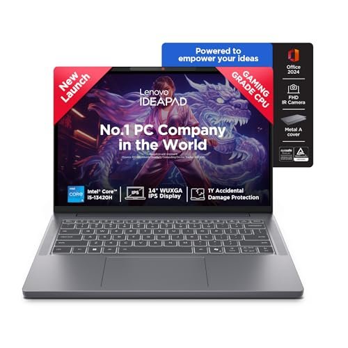 Lenovo IdeaPad Slim 3 13th Gen Intel Core i5-13420H 14 inch (35.5cm) WUXGA IPS Laptop (16GB RAM/512GB SSD/Windows 11/Office 2024/Top Metal Cover/Backlit KB/Luna Grey/1.39Kg), 83K000FYIN