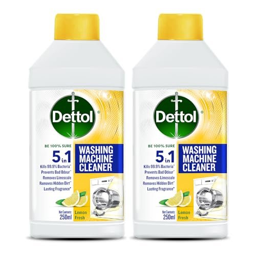 Dettol 5 in 1 Washing Machine Cleaner & Descaling Liquid for top load and front load| Lemon 250ml | Removes Limescale, Dirt and Bad odour | Kills 99.9%* Bacteria | Pack of 2