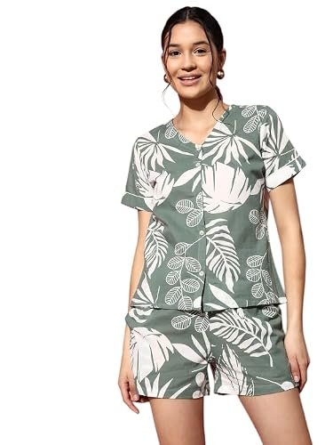 BLACK TEETAR Women Pajama Set Printed Cord-Set Night Suit Set of Shirt & Shorts Set Women Night Wear Set, (Red, S)