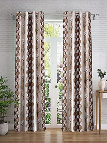 Cortina 2 Piece Abstract Design Panel Eyelet Polyester Window Curtains – 5 Feet, Brown