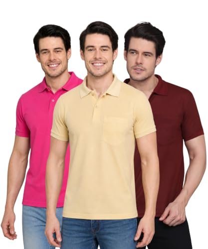 INKKR Men Regular Fit Polo Neck Half Sleeve Solid Casual T-Shirt with Chest Pocket | Pack of 3