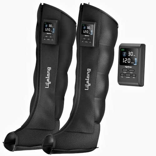 Lifelong Air Compression Leg & Foot Massager Machine for Pain Relief | 4000mAh Cordless Feet Massager with 240mmHg Pressure & 5Air Chambers | 2 Controllers, 7Intensities, 5Modes for Muscle Relaxation