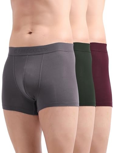 Freecultr Men’s Underwear Anti Bacterial Micromodal Airsoft Trunk – Non Itch No Chaffing Sweat Proof – Size L Pack of 3-Mist Grey,Port Wine,Avocado Green