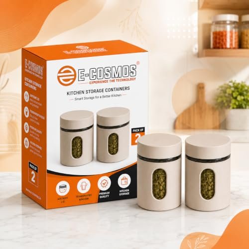 E-COSMOS® 500 ml Plastic Kitchen Storage Container Pack of 2 – Airtight Oval Container with Clear Window for Snacks, Tea, Coffee & Dry Fruits (Multicolor) (Pack Of 2, 500, Milliliters)