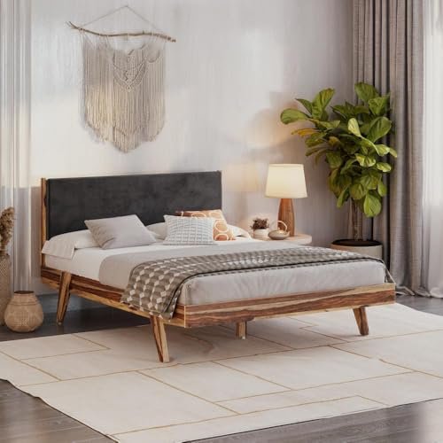 Wakefit Bed | Queen (78×60) Sheesham Wood Bed Upholstered, Without Storage | 3 Year Warranty | Lynx – Burma Brown