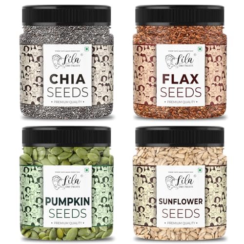 LILA DRY FRUITS 4 Superseed Combo (Chia, Pumpkin, Sunflower & Flax) 250gms each (1kg total) Immunity combo for Weight Management | Mix Seeds for Eating Diet Snacks Superfood Perfect for Gifting