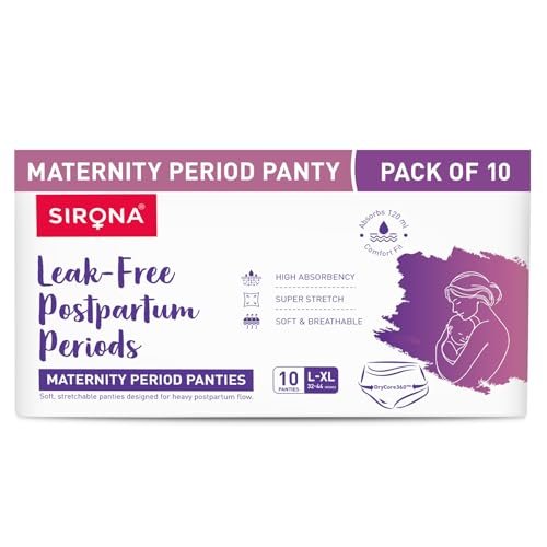 Sirona Maternity Panties After Delivery for Women | L-XL (32-44 Inch)| Pack of 10 | for Pregnancy & Postpartum Bleeding & Clots | Leak Free | High Absorbency White