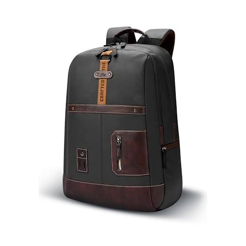 Gear Classic 6 18″/31L Antitheft Large Faux Leather Water Resistant Laptop backpack/Laptop backpack/Casual Backpack/Daypack/Travel Backpack/College Bag For Men/Women(Black-Brown)