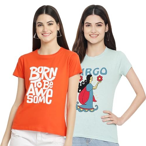 Style Go Women’s/Girls Cotton Regular Fit Latest Graphic Stylish Printed Short Sleeves Casual T-Shirt || Trends & Stylish (Pack 2), M, Orange
