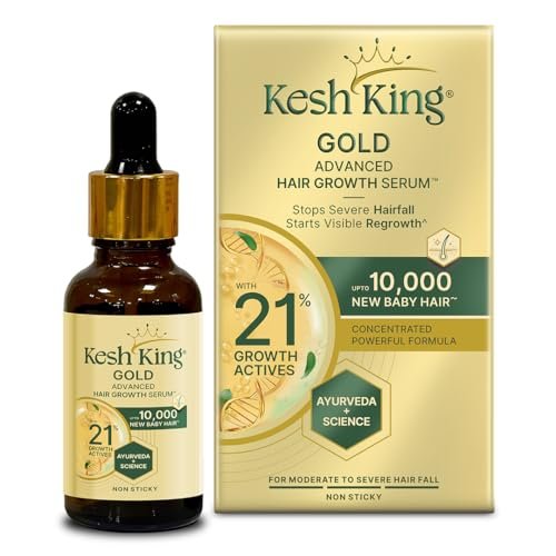 Kesh King Gold Advanced Hair Growth Serum – 21% Growth Actives with 3% Redensyl, 3% Anagain, Procapil, Kopexil Aqua & Ayurvedic Herbs | Visible Regrowth & Hair Fall Control | Women & Men | 30ml