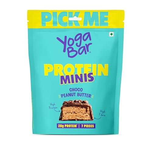 Yogabar Protein Minis, Choco Peanut Butter Flavour, 7 Pieces, 4g Protein Each, High Fibre
