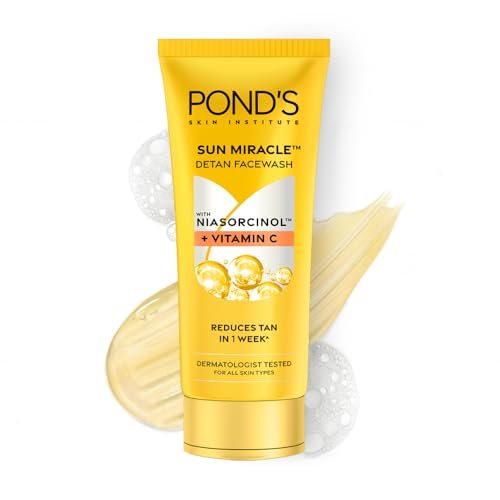 Pond’s Detan Face Wash for Tan Removal in Just 7 Days | Contains Vitamin C and Niacinamide | Facewash for All Skin Types, 100gm