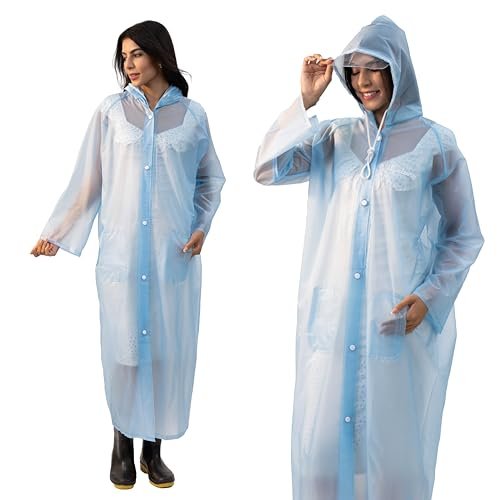 Lifelong Women’s Raincoat | 100% Waterproof | Lightweight One-Piece Girls Raincoat With Hood, Side Pocket, Snap Buttons | Portable Travel Raincoat For Hiking, Trekking, Camping (L, Sky Blue)