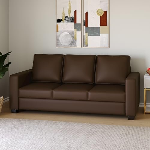 WESTIDO Orlando Leatherette 3 Seater Sofa (Finish Color – Brown, Diy(Do-It-Yourself)3-Person Sofa)|1 Year Warranty
