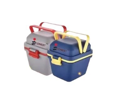 Stainless Steel Lunch Box, 3 Compartments with Spoon, Leak-Proof Food Container with Push Lock Handle, Blue, 25 x 18 x 6.5 cm