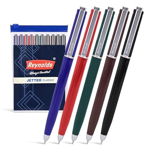 Reynolds JETTER CLASSIC Ball Pen SET – 10 PENS BLUE | MULTI BODY COLOR BALL PEN WITH COMFORTABLE GRIP |BLUE BALL PENS FOR WRITING | PEN FOR PROFESSIONALS | 0.7 mm TIP SIZE