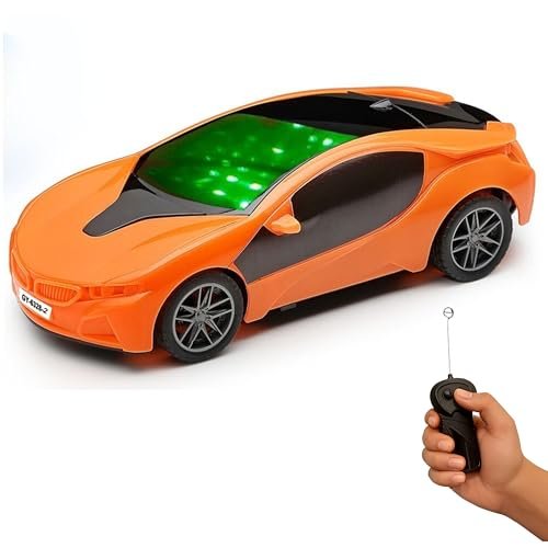 Gooyo GY-6328-11 Hi-Speed Racing Car Toy with 3D Lighting Feature | 3D Lights Famous Remote Control Car Toy for Kids | Orange | 3xAA Battery (Not Included) | Gift Box Packaging