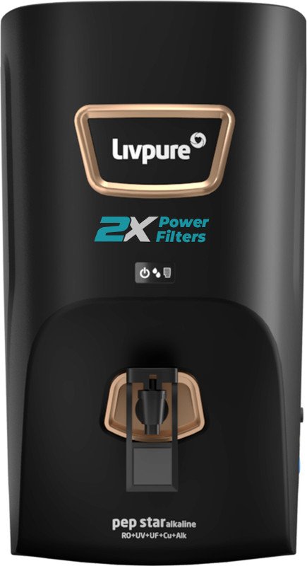 LIVPURE LIV-PEP-STAR-ALKALINE 2X Power Filter No Filter Cost for 2 Year 7 L RO + UV + UF + Copper + Alkaline Water Purifier(Black)