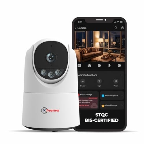 Trueview 3MP Wi-Fi ATC Robot Camera | BIS-ER (STQC Certified) WiFi CCTV Camera | All Time Color Night Vision | Pan Tilt | Smart Tracking | 2-Way Audio | Memory Card & Cloud | T18296S 2026 New Edition