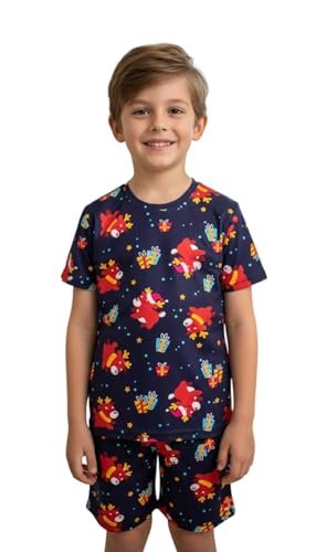 Ninos Dreams Half Sleeves Reindeer Printed Tshirt & Shorts-Navy Blue