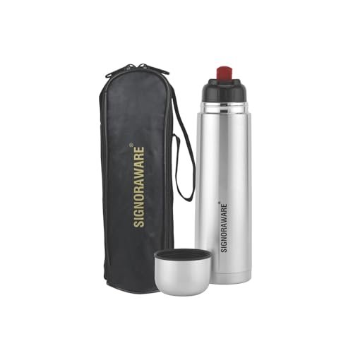 SignoraWare Bullet Stainless Steel Vaccum Insulated ISI Certified Cola Bottle with Protective Cover | Airtight & Leakproof | Hot & Cold for Hours | Durable Flask for Outdoor Use (500ml | Steel)