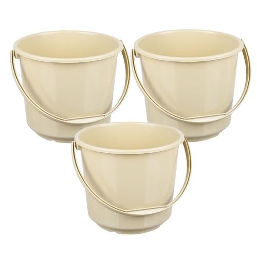 Urbane Home Bucket | Plastic Bucket for Mopping | Bucket for Cleaning | Storage Container Bucket | Water Storage Bucket | Bathroom Bucket | Plain Bucket | 5 LTR | Pack of 3 | Beige