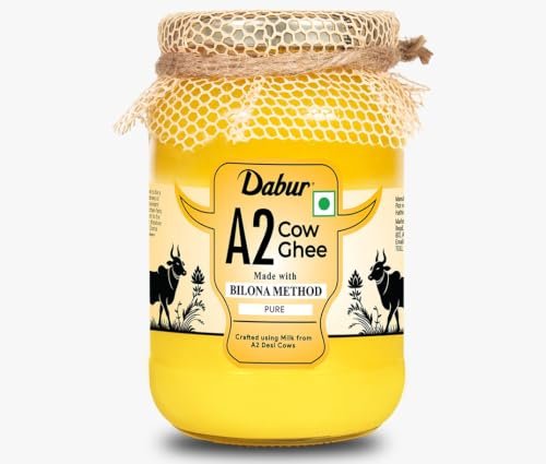 Dabur A2 Cow Ghee – 500ml | Rich in Vitamin A & Antioxidant properties | Made with Bilona method | Helps balance Vata & Pitta Dosha | Crafted using milk from A2 desi cows