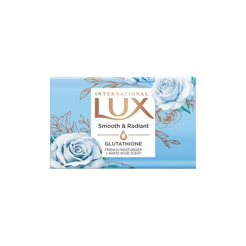 LUX International Smooth & Radiant Bathing Soap 4 x130g, LUXURIOUS BATHING EXPERIENCE, Smooth & Moisturized skin, with Glutathione & French Moisturizer, Improves Skin Texture, White Rose Fragrance