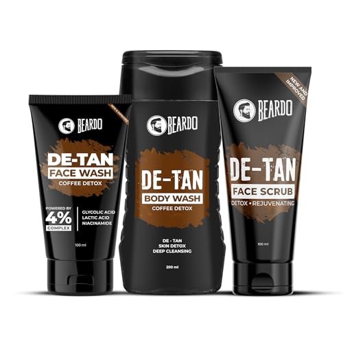 Beardo De-tan Har Roz Kit For Men (Set of 3) | Detan Face Wash & Detan Scrub & Detan Body Wash with Powerful Coffee Extract for Tan Removal | Hydrates & Exfoliates Men’s Skin for Oil Control